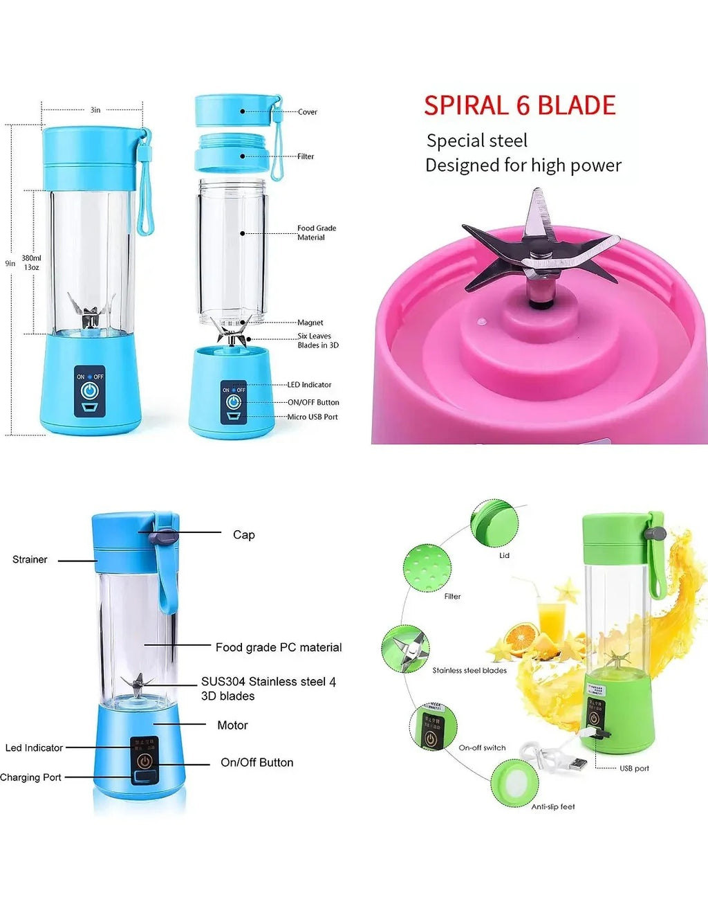 Rechargeable Mini Blender 380ml & Juice Maker